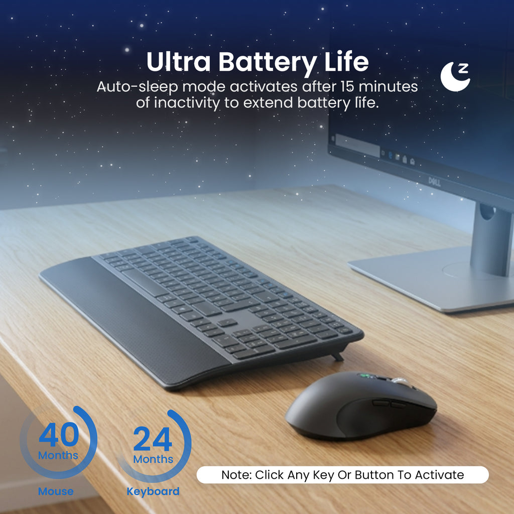 Wireless Keyboard and Mouse with Wrist Rest, Full Size Multi Device Keyboard and Mouse Combo, Bluetooth Keyboard and Mouse Combo for Laptop PC Mac, Work Keyboard and Mouse