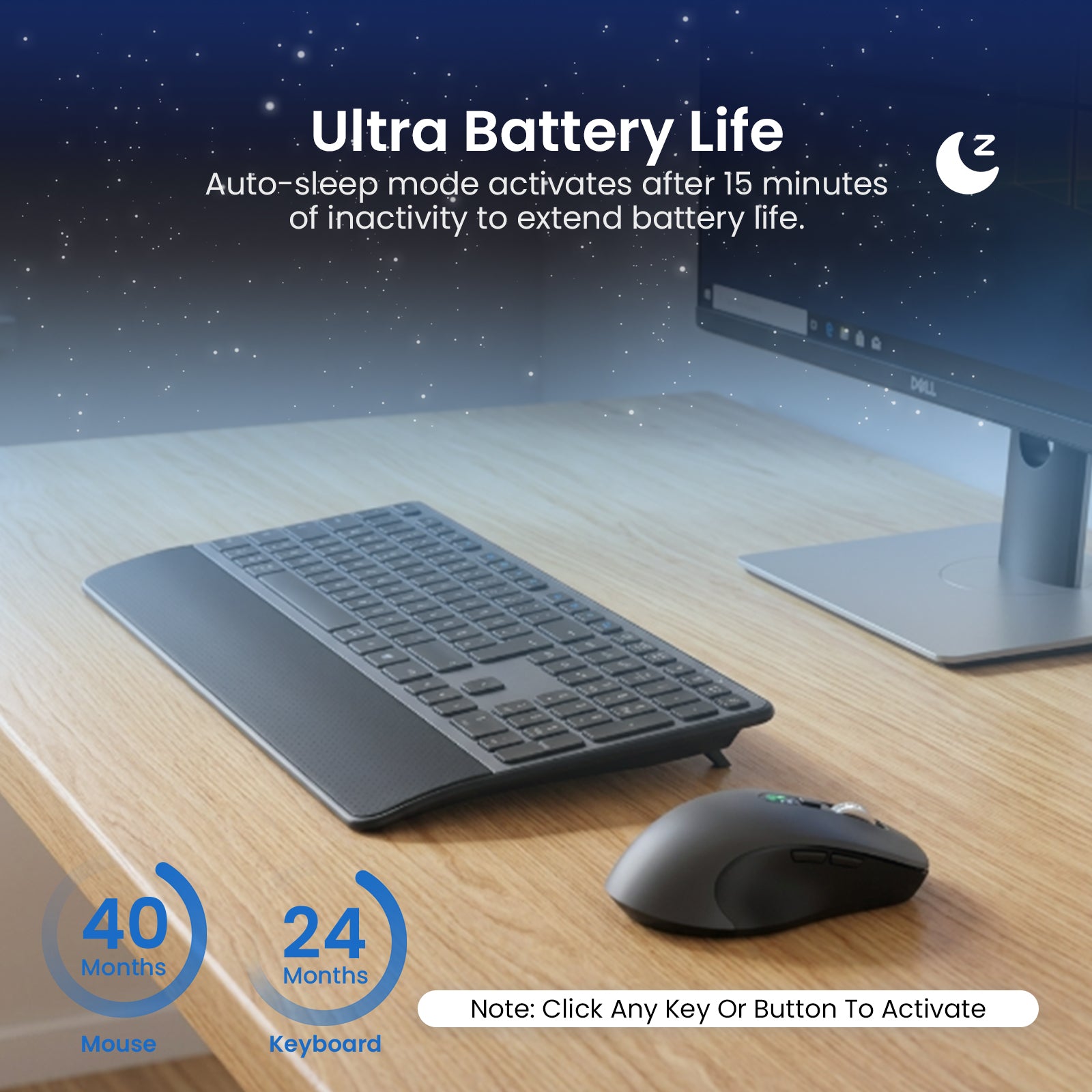 Wireless Keyboard and Mouse with Wrist Rest, Full Size Multi Device Keyboard and Mouse Combo, Bluetooth Keyboard and Mouse Combo for Laptop PC Mac, Work Keyboard and Mouse