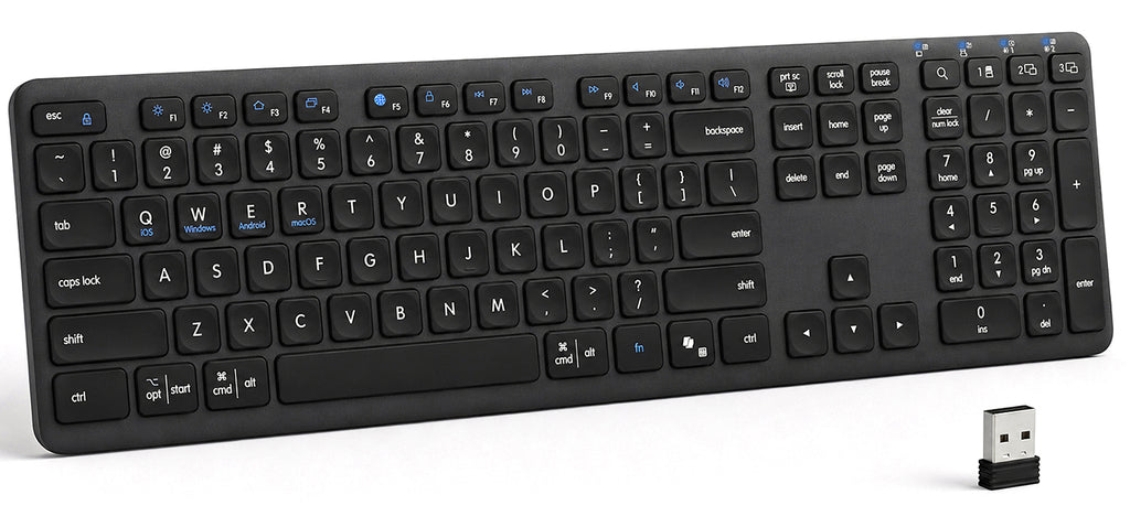 CITLLA Wireless Bluetooth Keyboard, Full Size Wireless Keyboard with Number Pad, Multi-Device Keyboard Wireless for Laptop, PC, Mac, iPad, Silent Scissor-Switch Cordless Keyboard with USB & Bluetooth