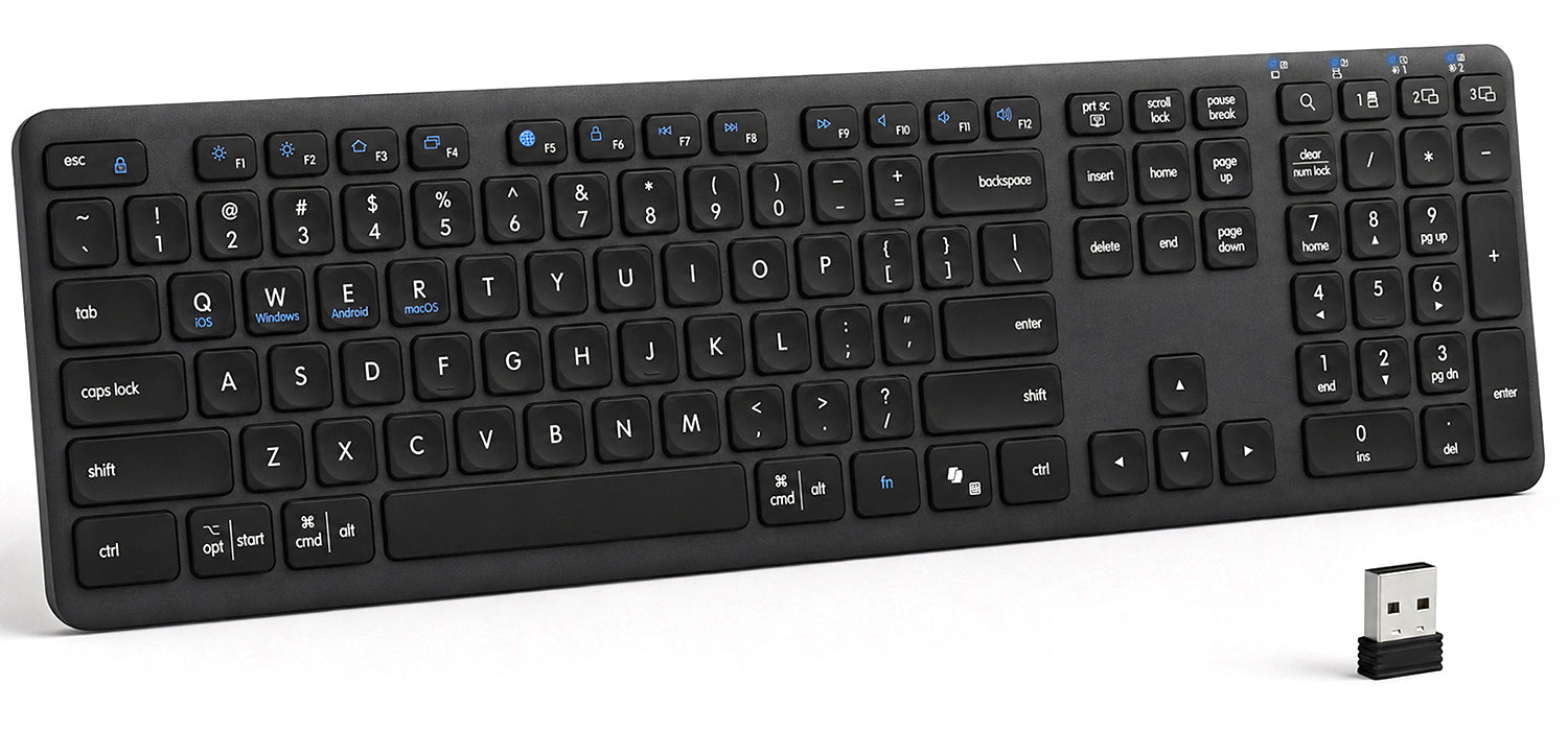 CITLLA Wireless Bluetooth Keyboard, Full Size Wireless Keyboard with Number Pad, Multi-Device Keyboard Wireless for Laptop, PC, Mac, iPad, Silent Scissor-Switch Cordless Keyboard with USB & Bluetooth