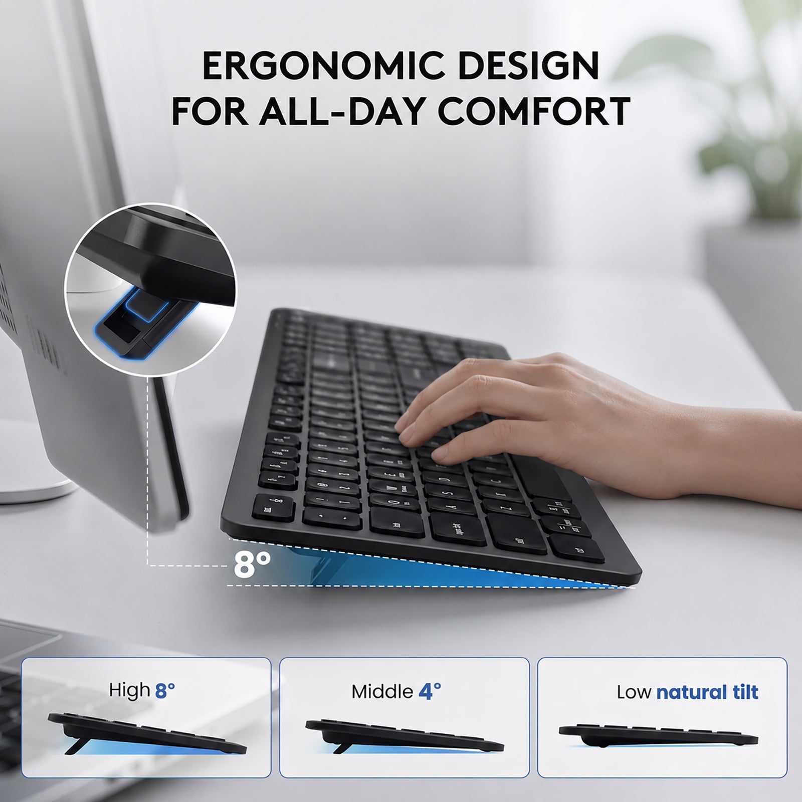 CITLLA Wireless Bluetooth Keyboard, Full Size Wireless Keyboard with Number Pad, Multi-Device Keyboard Wireless for Laptop, PC, Mac, iPad, Silent Scissor-Switch Cordless Keyboard with USB & Bluetooth