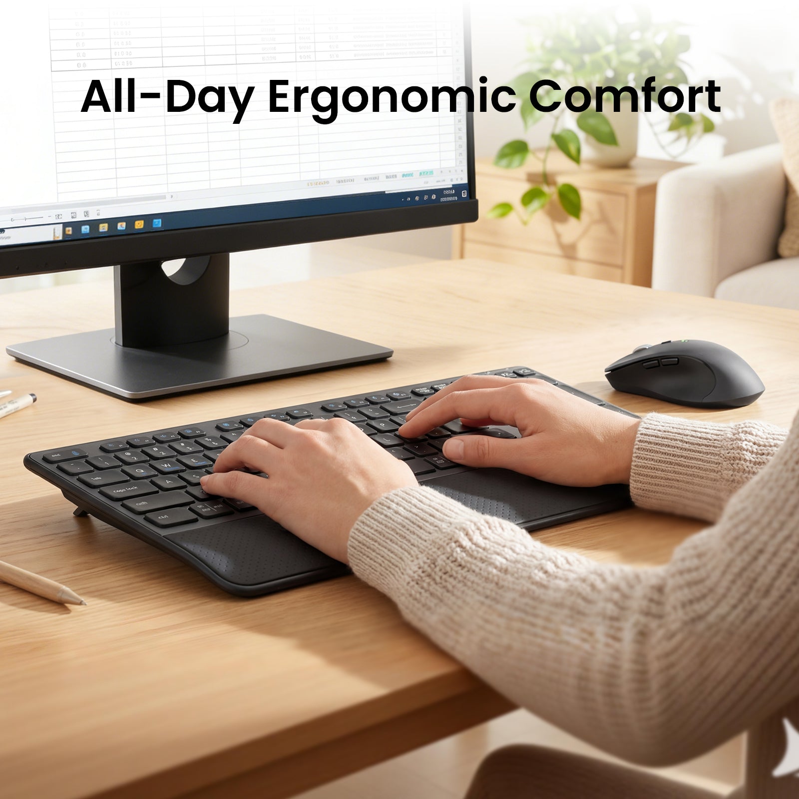 Wireless Keyboard and Mouse with Wrist Rest, Full Size Multi Device Keyboard and Mouse Combo, Bluetooth Keyboard and Mouse Combo for Laptop PC Mac, Work Keyboard and Mouse