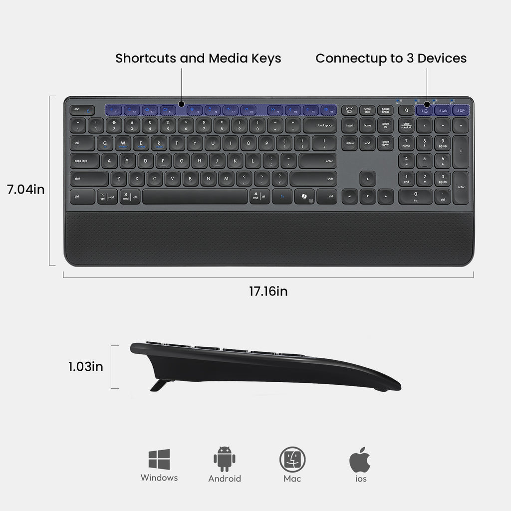 Wireless Keyboard and Mouse with Wrist Rest, Full Size Multi Device Keyboard and Mouse Combo, Bluetooth Keyboard and Mouse Combo for Laptop PC Mac, Work Keyboard and Mouse