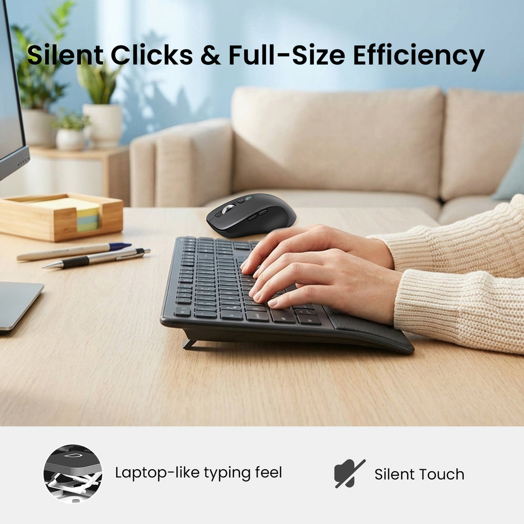Wireless Keyboard and Mouse with Wrist Rest, Full Size Multi Device Keyboard and Mouse Combo, Bluetooth Keyboard and Mouse Combo for Laptop PC Mac, Work Keyboard and Mouse