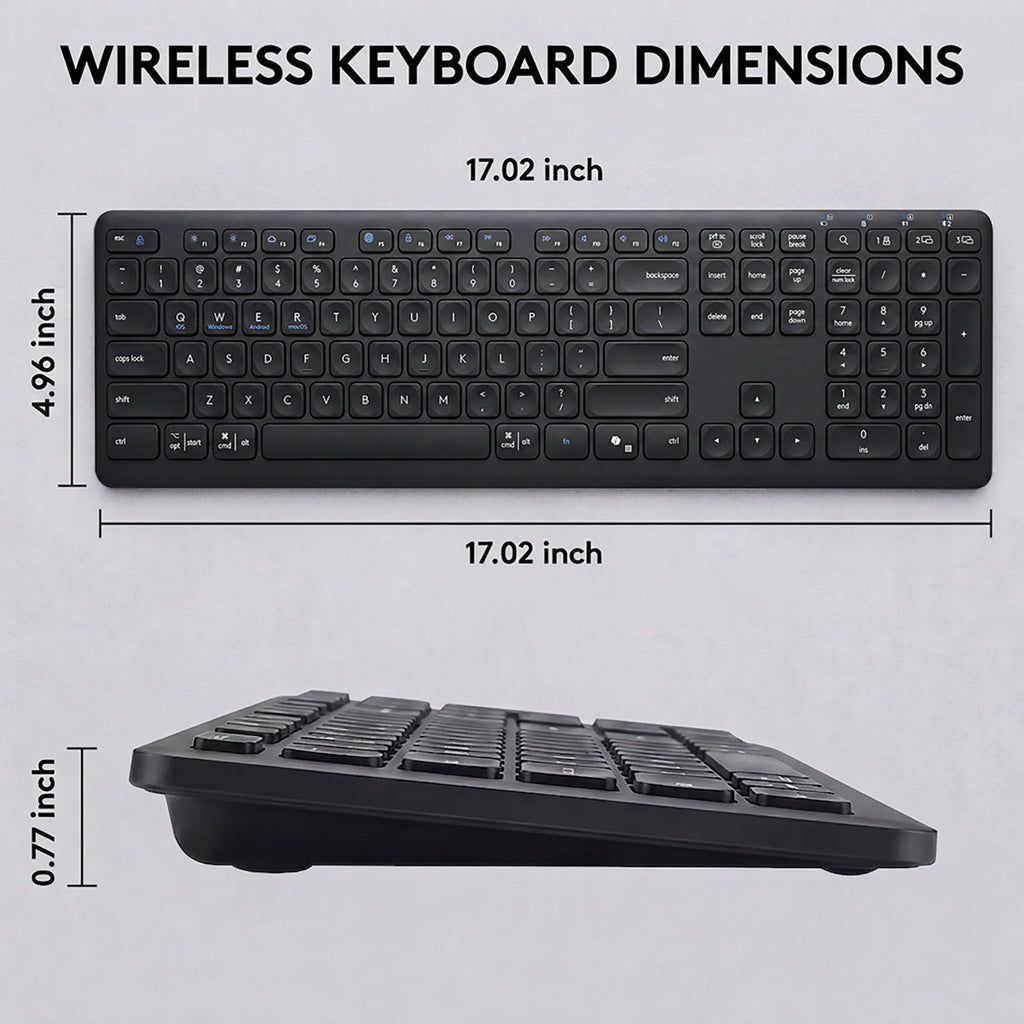 CITLLA Wireless Bluetooth Keyboard, Full Size Wireless Keyboard with Number Pad, Multi-Device Keyboard Wireless for Laptop, PC, Mac, iPad, Silent Scissor-Switch Cordless Keyboard with USB & Bluetooth