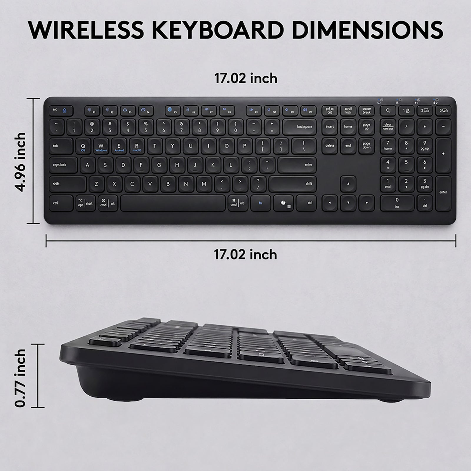 CITLLA Wireless Bluetooth Keyboard, Full Size Wireless Keyboard with Number Pad, Multi-Device Keyboard Wireless for Laptop, PC, Mac, iPad, Silent Scissor-Switch Cordless Keyboard with USB & Bluetooth