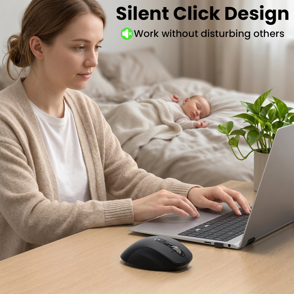 Wireless Bluetooth Mouse, Multi-Device Ergonomic Mouse with 5 Programmable Buttons, 4-Way Metal Scroll Wheel,4800 DPI Adjustable, 18-Month Battery Life, Silent Click, for Laptop, PC, Mac - Black